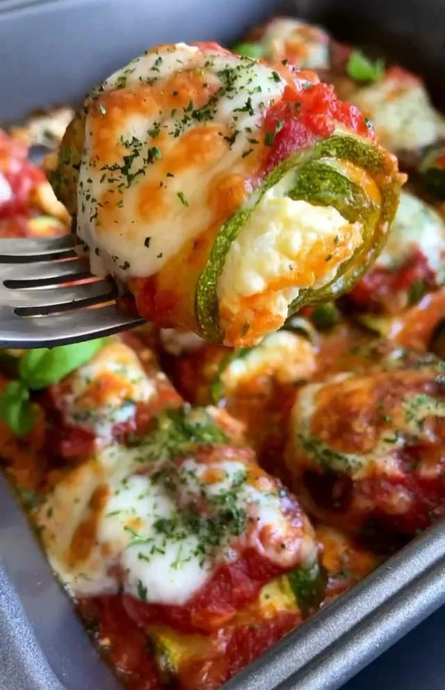 Mom's Zucchini Ricotta Lasagna Roll-Ups with fresh ingredients