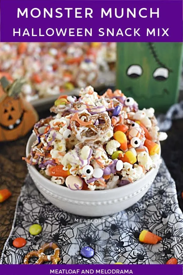 Delicious Monster Munch Halloween popcorn in a festive bowl.