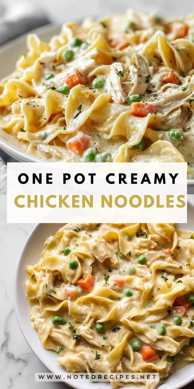 One Pot Chicken Noodle Dinner with vegetables in a pot