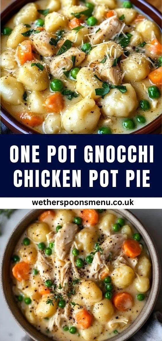 Delicious One Pot Gnocchi Chicken Pot Pie ready to serve.