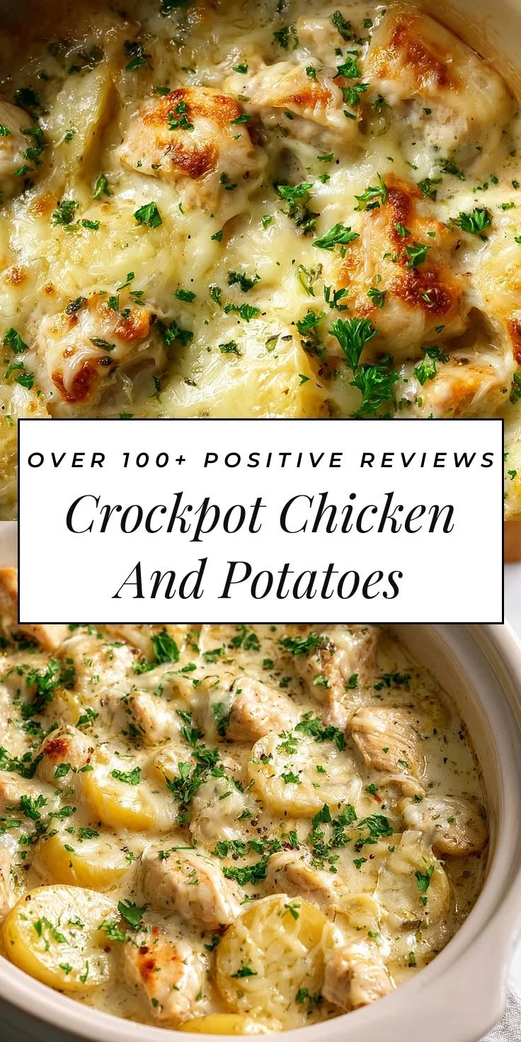 A plate of crockpot garlic parmesan chicken and potatoes garnished with herbs.
