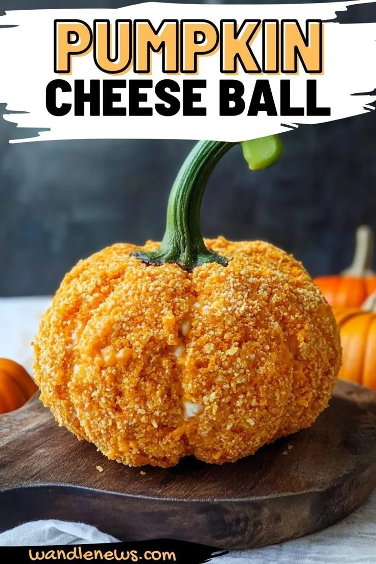 Pumpkin cheese balls served on a festive plate for Halloween