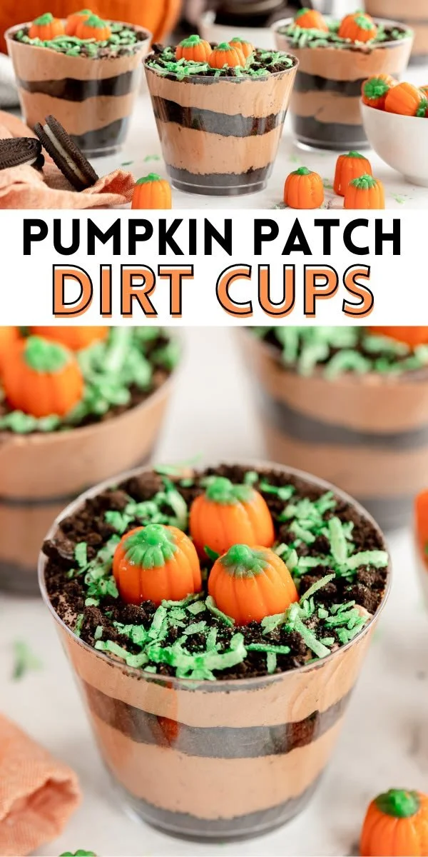 Delicious Pumpkin Patch Dirt Cups decorated for Halloween