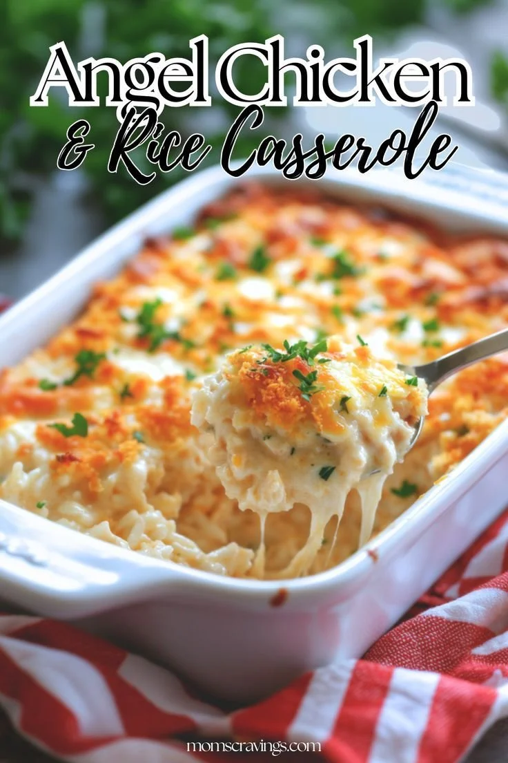 Delicious rotisserie chicken and rice casserole topped with cheese and herbs