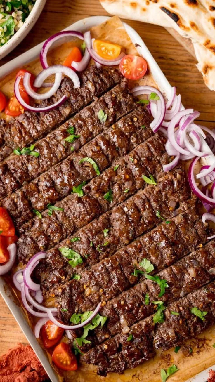 Delicious Sheet Pan Kebabs with colorful vegetables and meat ready to serve.