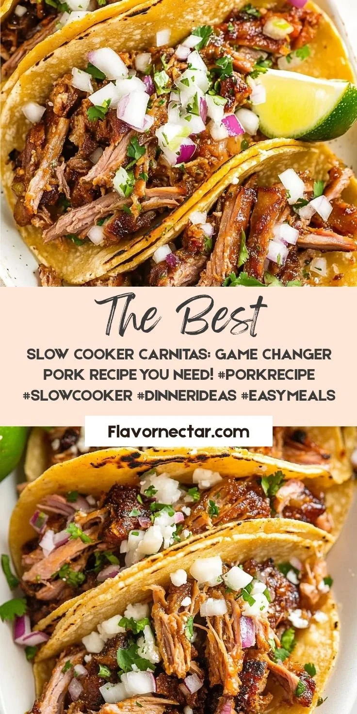 Delicious slow cooker carnitas served with fresh toppings and tortillas.