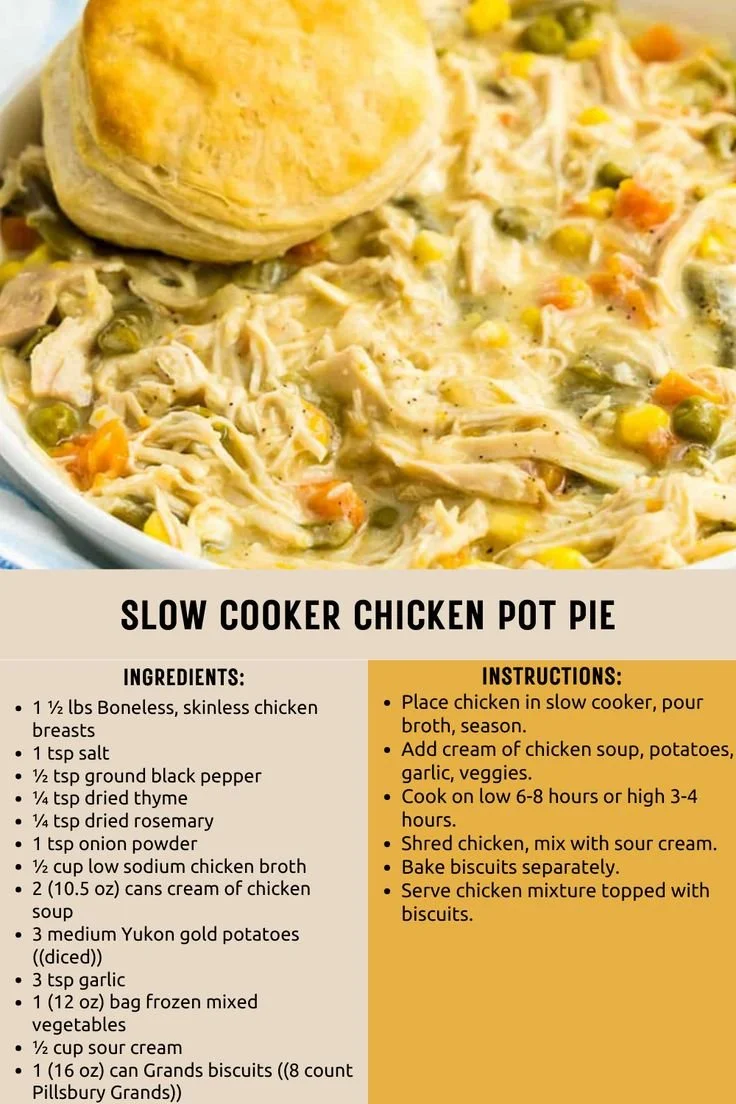Slow cooker chicken pot pie in a bowl, a perfect comfort food for busy weeknights