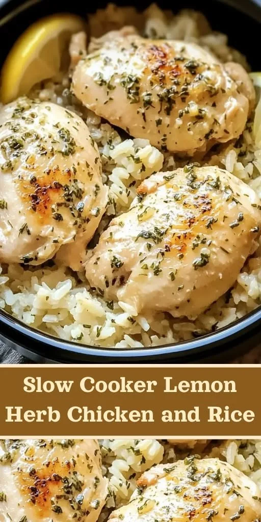 Slow cooker lemon herb chicken served with rice for family dinner