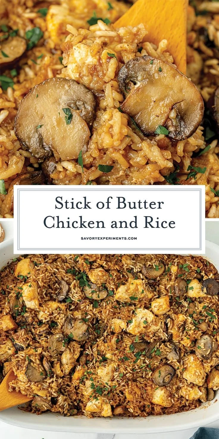 One-pan butter chicken and rice dish ready for serving