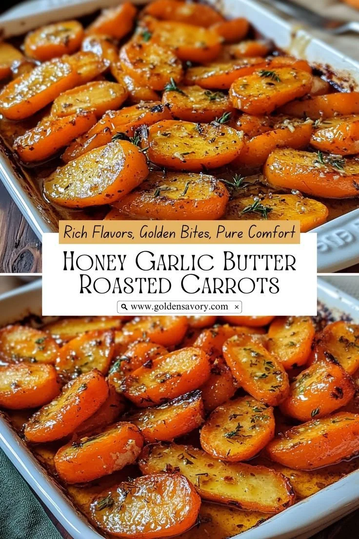 Honey garlic roasted carrots glazed with sweet honey and garlic, served in a bowl.