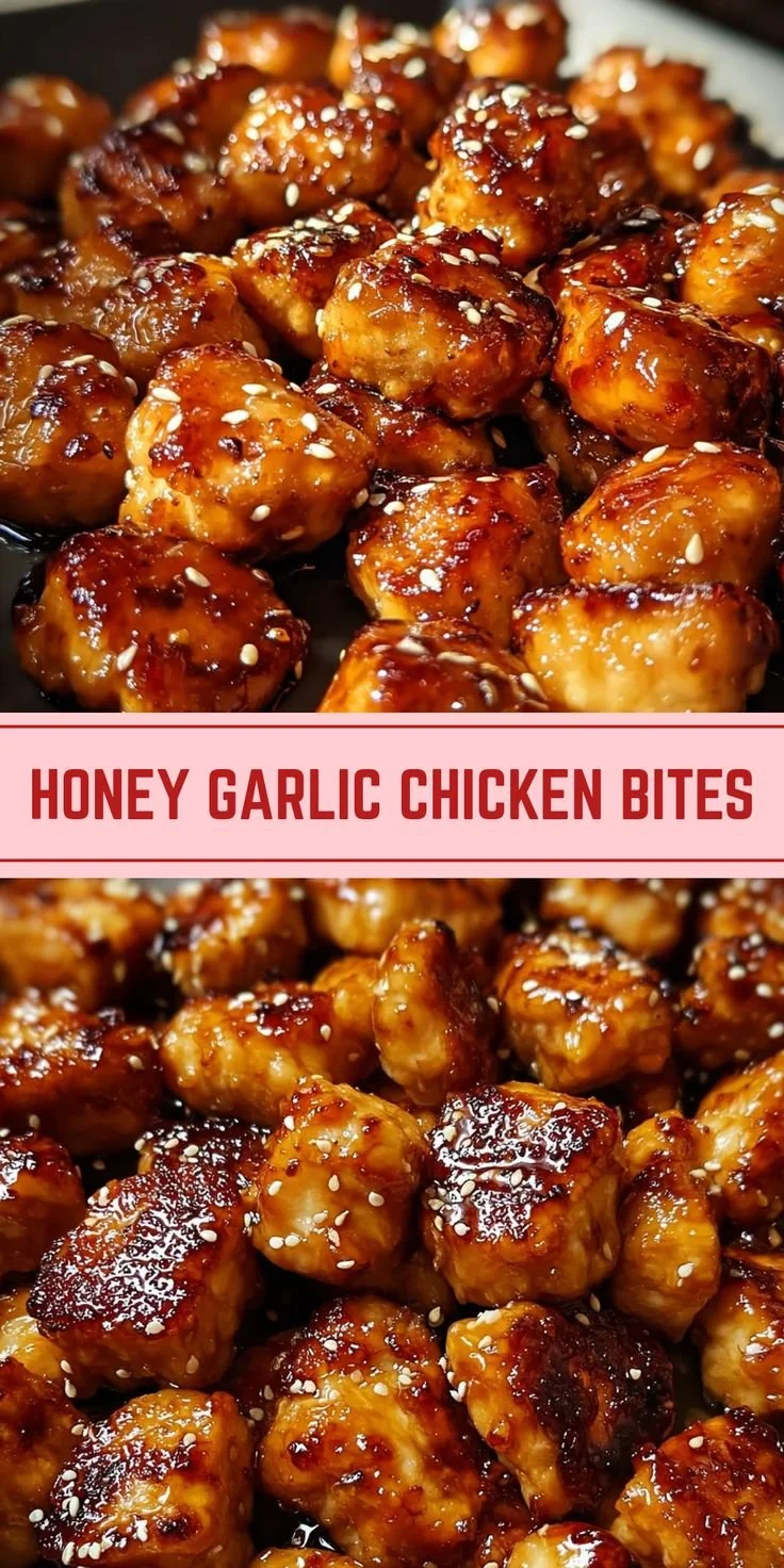 Delicious Honey Garlic Chicken Bites with sweet and smoky glaze