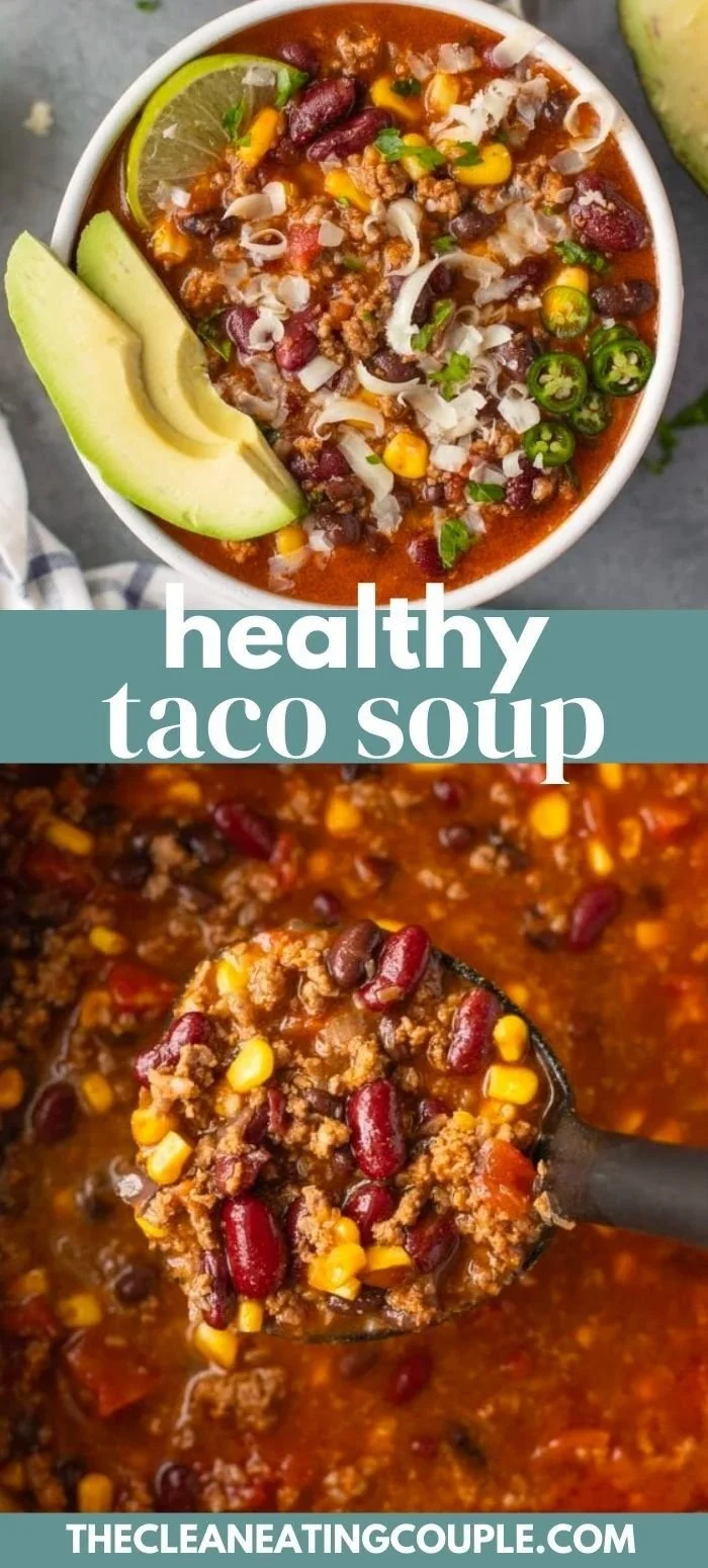 Bowl of delicious homemade taco soup topped with cheese and cilantro