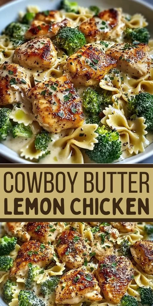 Delicious Cowboy Butter Chicken served with lemon bowtie pasta