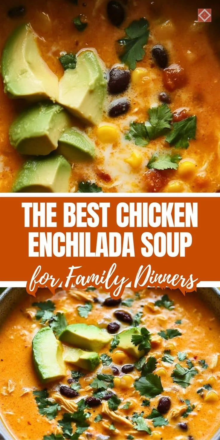Delicious chicken enchilada soup served in a bowl with toppings