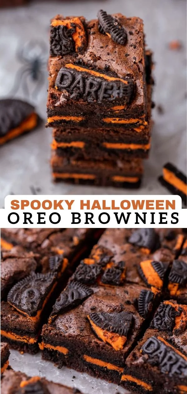 Delicious Halloween Oreo brownies topped with festive decorations