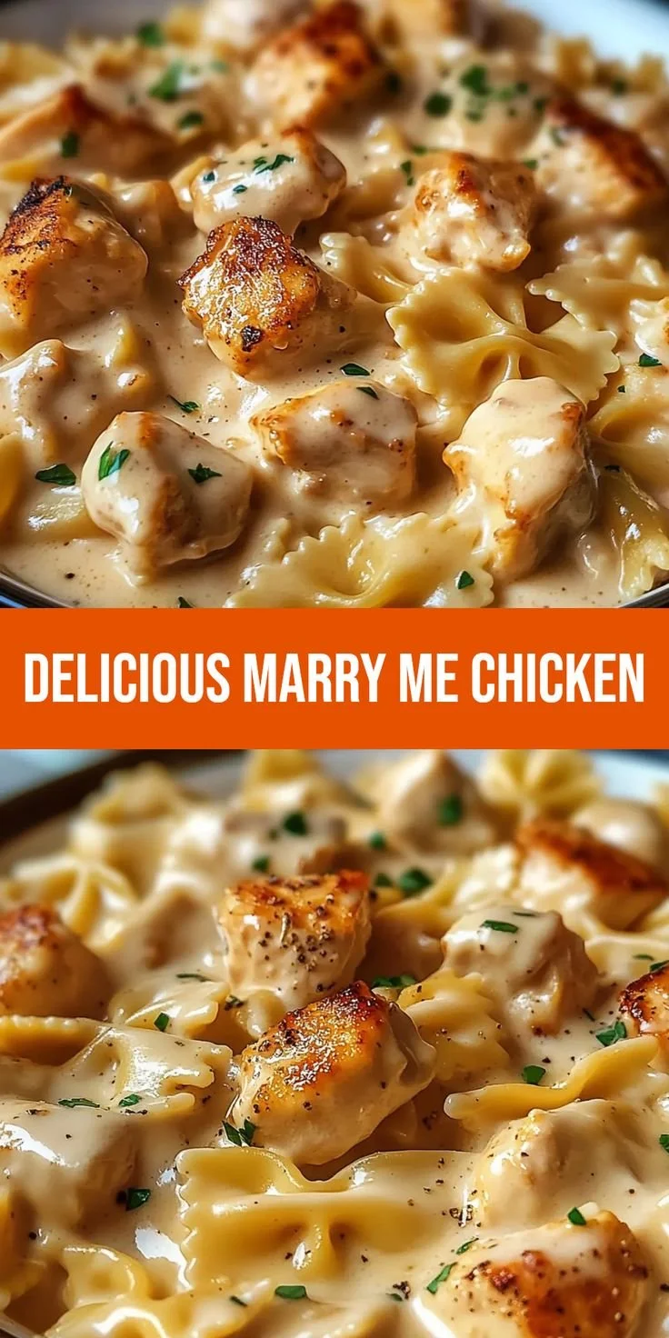 Delicious plate of Marry Me Chicken Pasta with creamy sauce and herbs