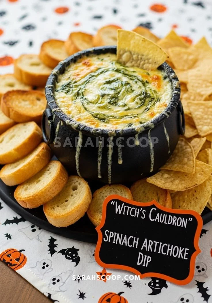 Variety of Halloween dips, including Witch's brew for spooky celebrations.