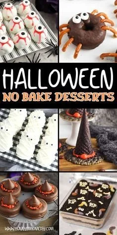 A variety of easy no bake Halloween desserts ready for a party.