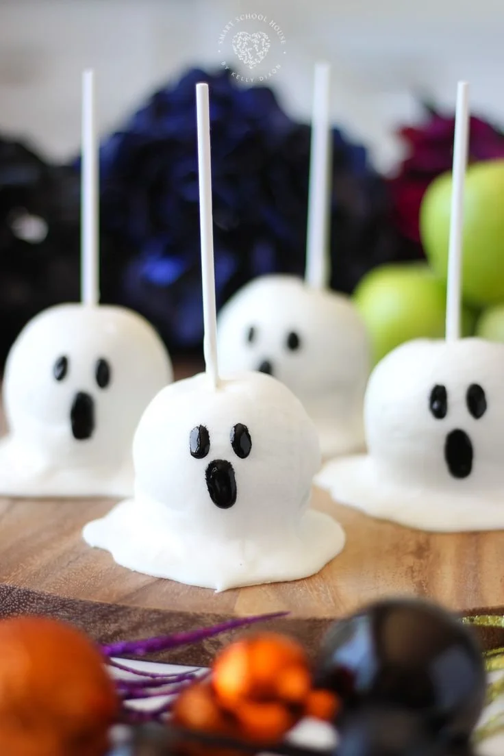 Eerie portrayal of Apple Ghosts in Halloween-themed imagery.