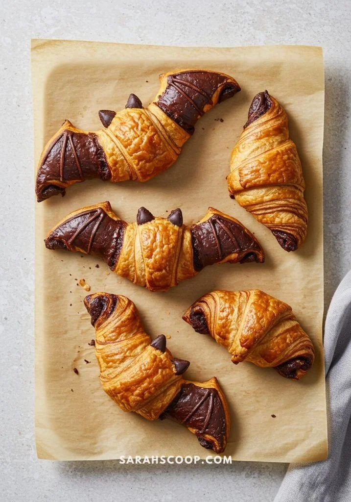 Bat Wing Chocolate Croissants - delicious flaky pastries filled with rich chocolate
