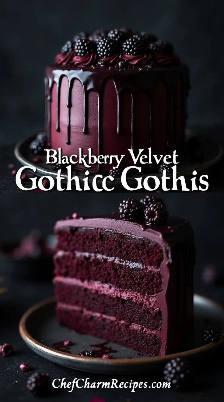 Blackberry chocolate frosting on a gothic-themed birthday cake