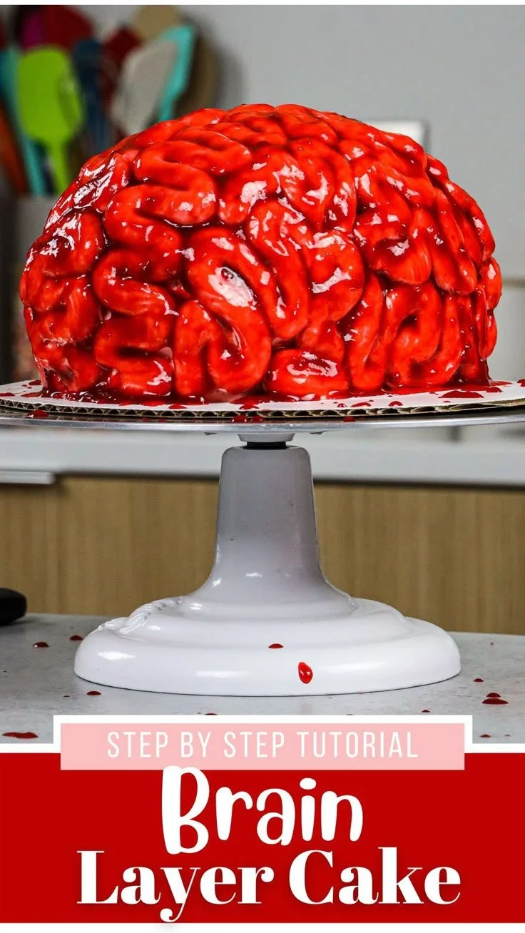 A beautifully designed brain cake made with buttercream icing.