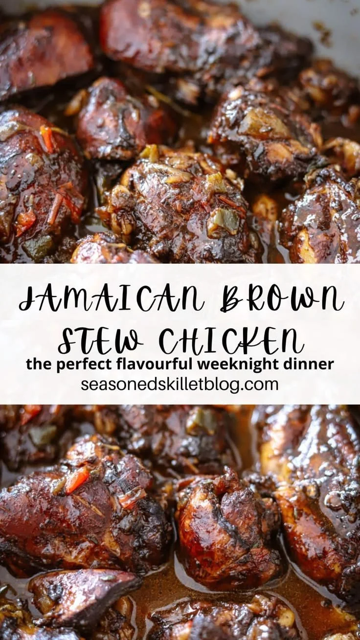 Delicious Brown Stew Chicken served with vegetables and rice