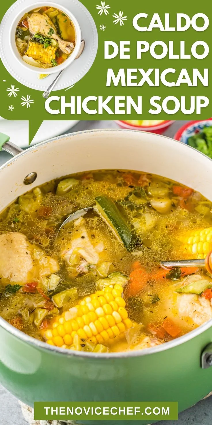 Delicious Caldo de Pollo Mexican chicken soup served in a bowl.