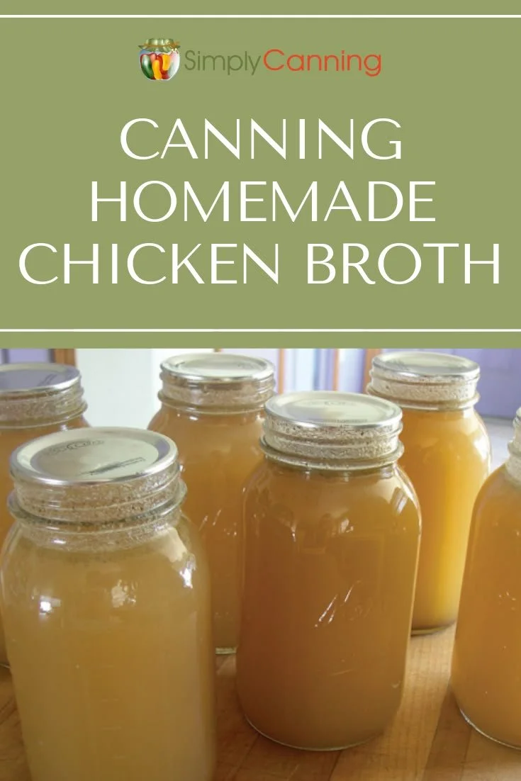 A jar of homemade canned chicken broth ready for storage and use.