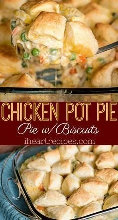 Delicious Chicken Pot Pie topped with golden biscuits, perfect comfort food.