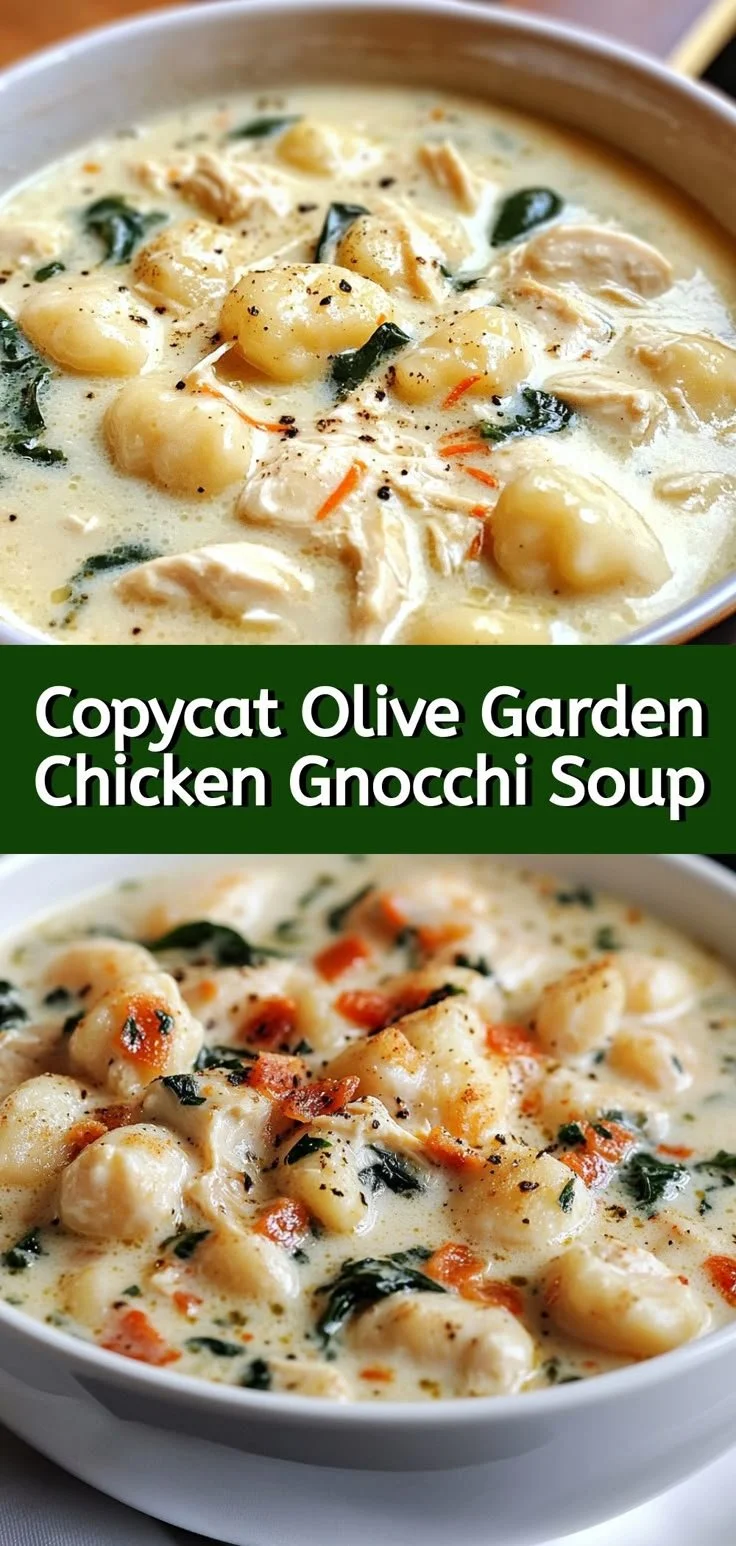 Bowl of creamy chicken gnocchi soup inspired by Olive Garden recipe