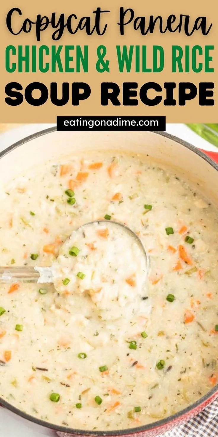 Bowl of homemade Chicken and Wild Rice Soup inspired by Panera.