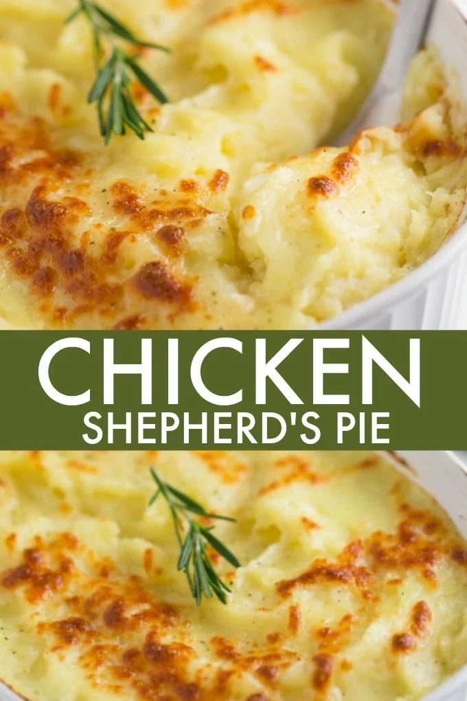 Creamy curry Chicken Shepherd's Pie topped with mashed potatoes