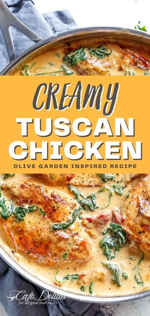 Creamy Tuscan Chicken dish inspired by Olive Garden recipe