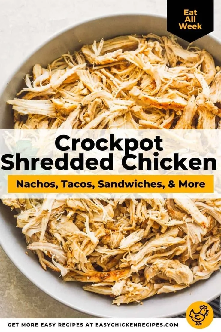 Delicious crockpot shredded chicken breast ready for meal prep