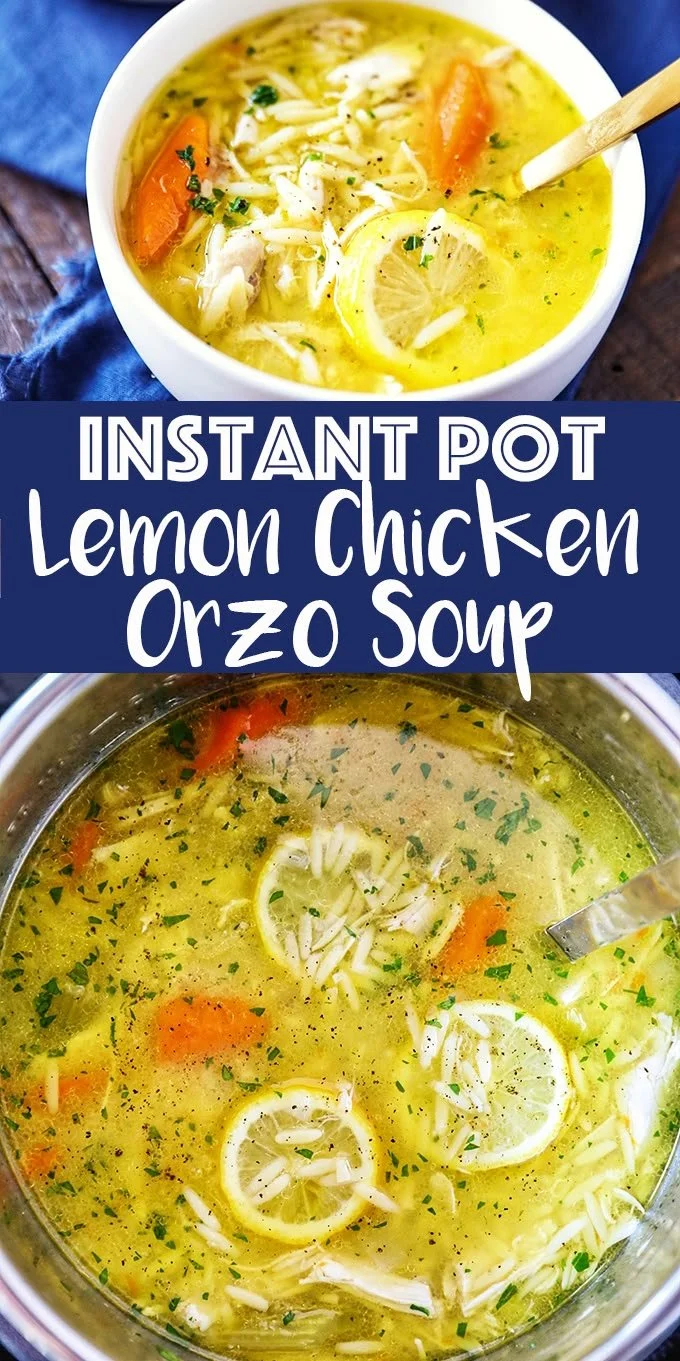 Delicious Instant Pot lemon chicken orzo soup in a bowl