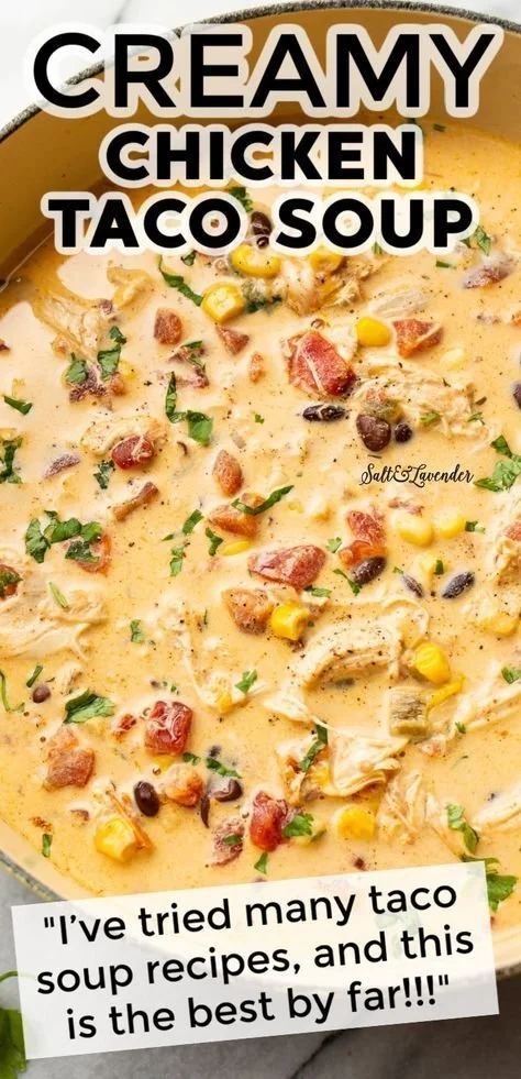 Delicious easy chicken taco soup with cream cheese and Rotel tomatoes