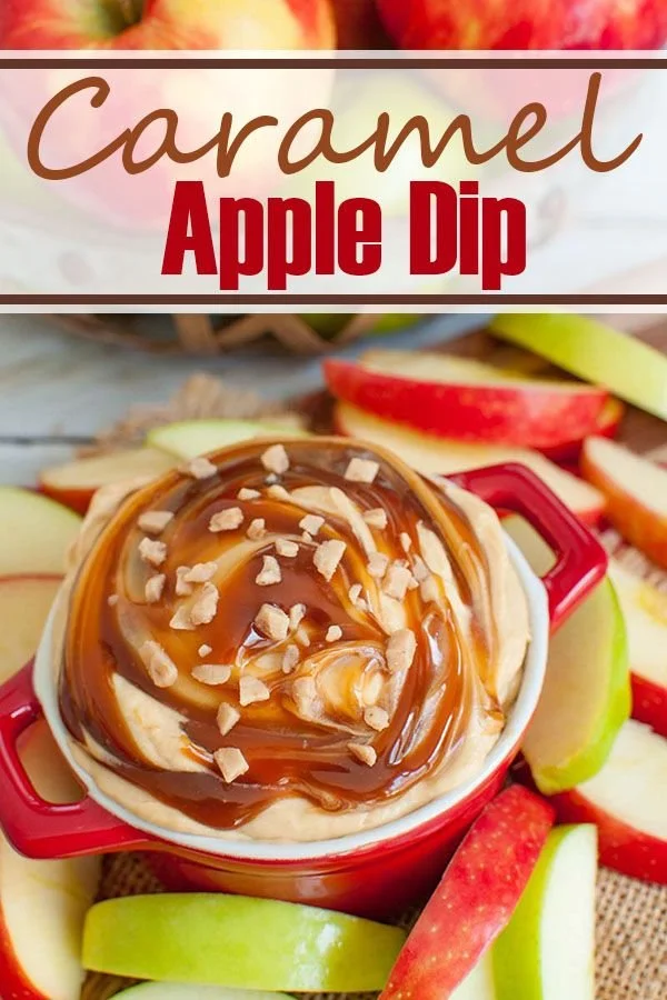 Delicious no-bake caramel apple dip served with fresh apple slices.