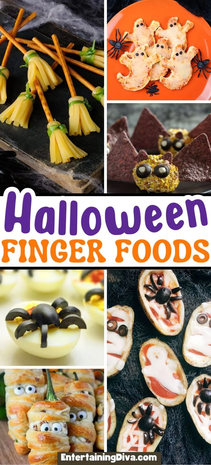 Delicious Halloween finger foods for an adult party setting with spooky themes.