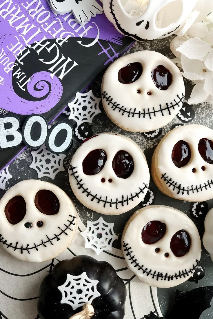 Easy Jack Skellington Cookies decorated for Halloween