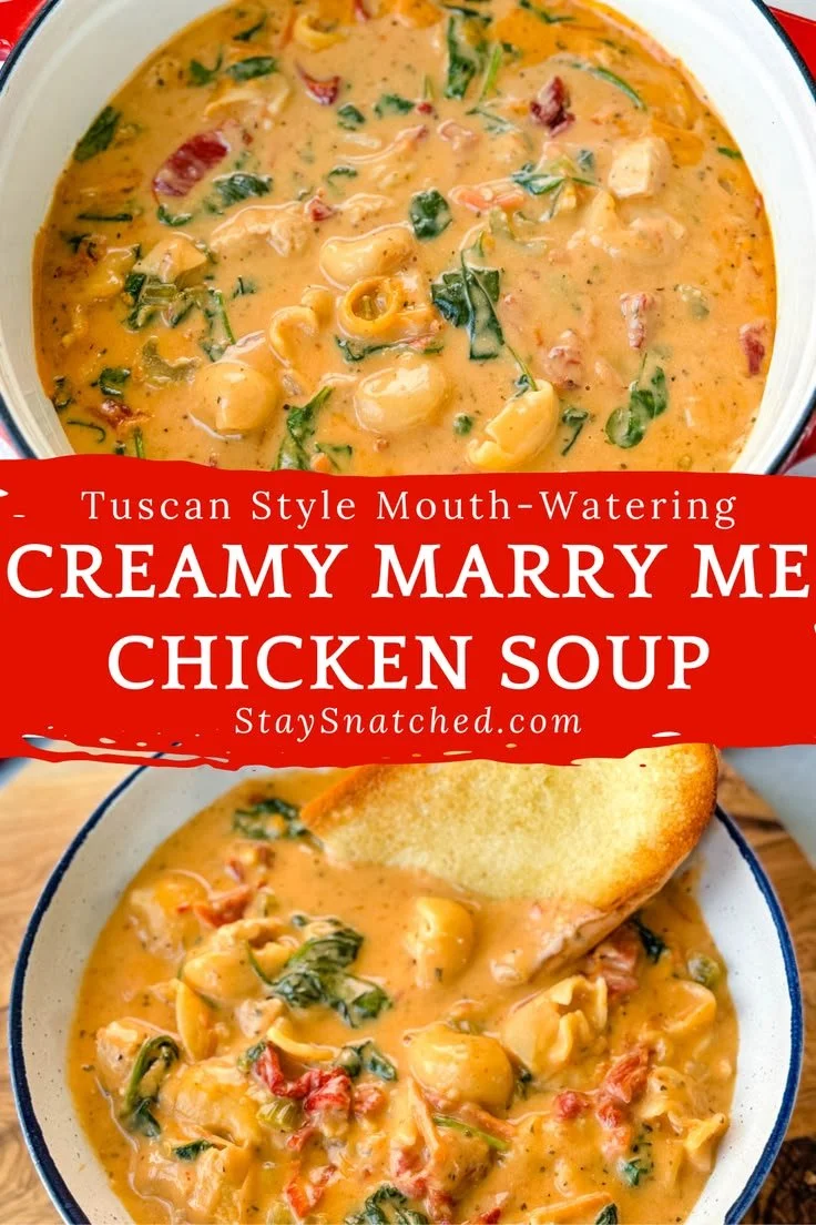 Delicious Marry Me Tuscan Chicken Soup served in a bowl with fresh herbs.