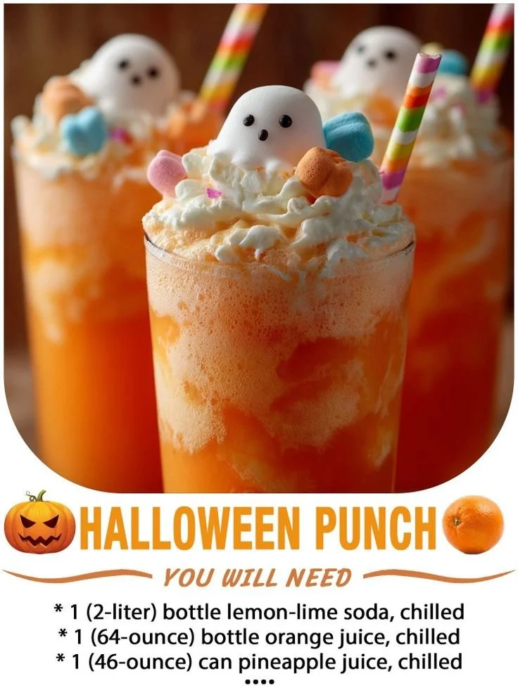 Colorful Halloween punch in a spooky glass for kids, featuring Sprite and ghostly decorations.