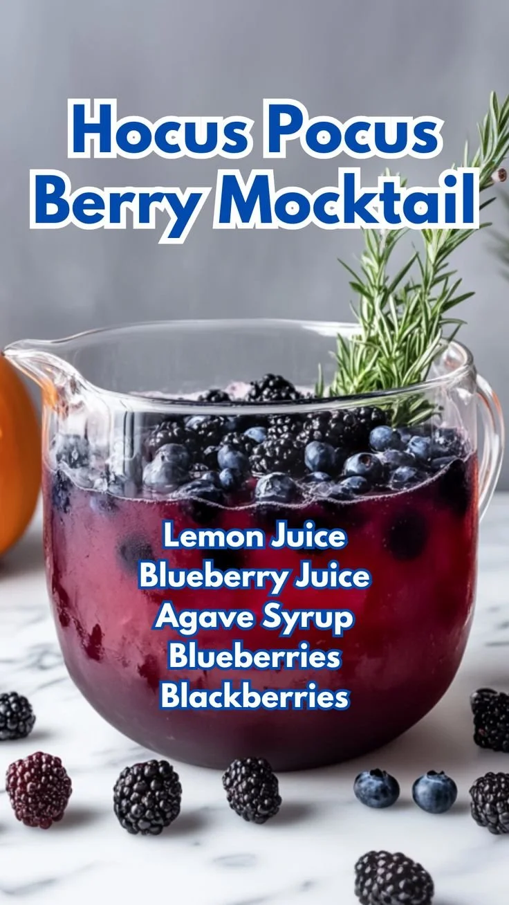 Hocus Pocus Berry Mocktail with fresh berries and sparkling water