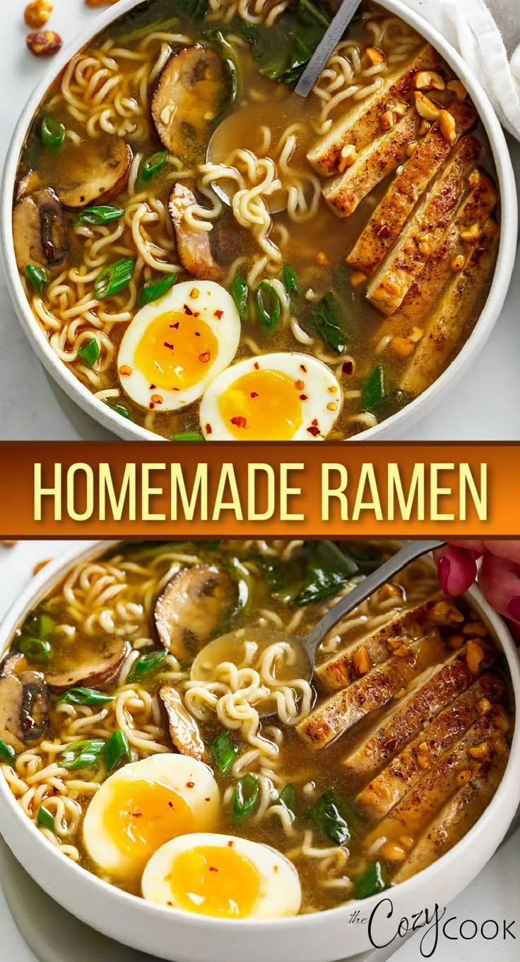 Bowl of homemade ramen with fresh ingredients and rich broth