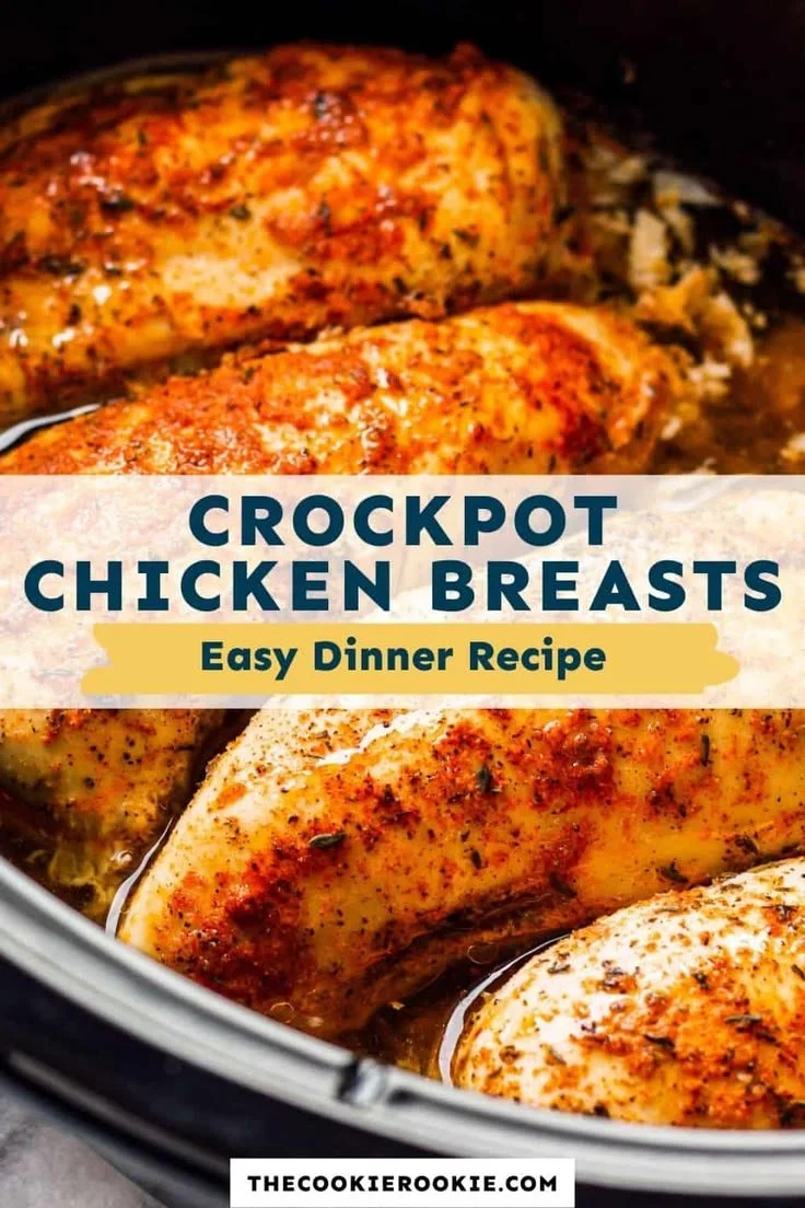 Juicy crockpot chicken breast cooked to perfection in a slow cooker
