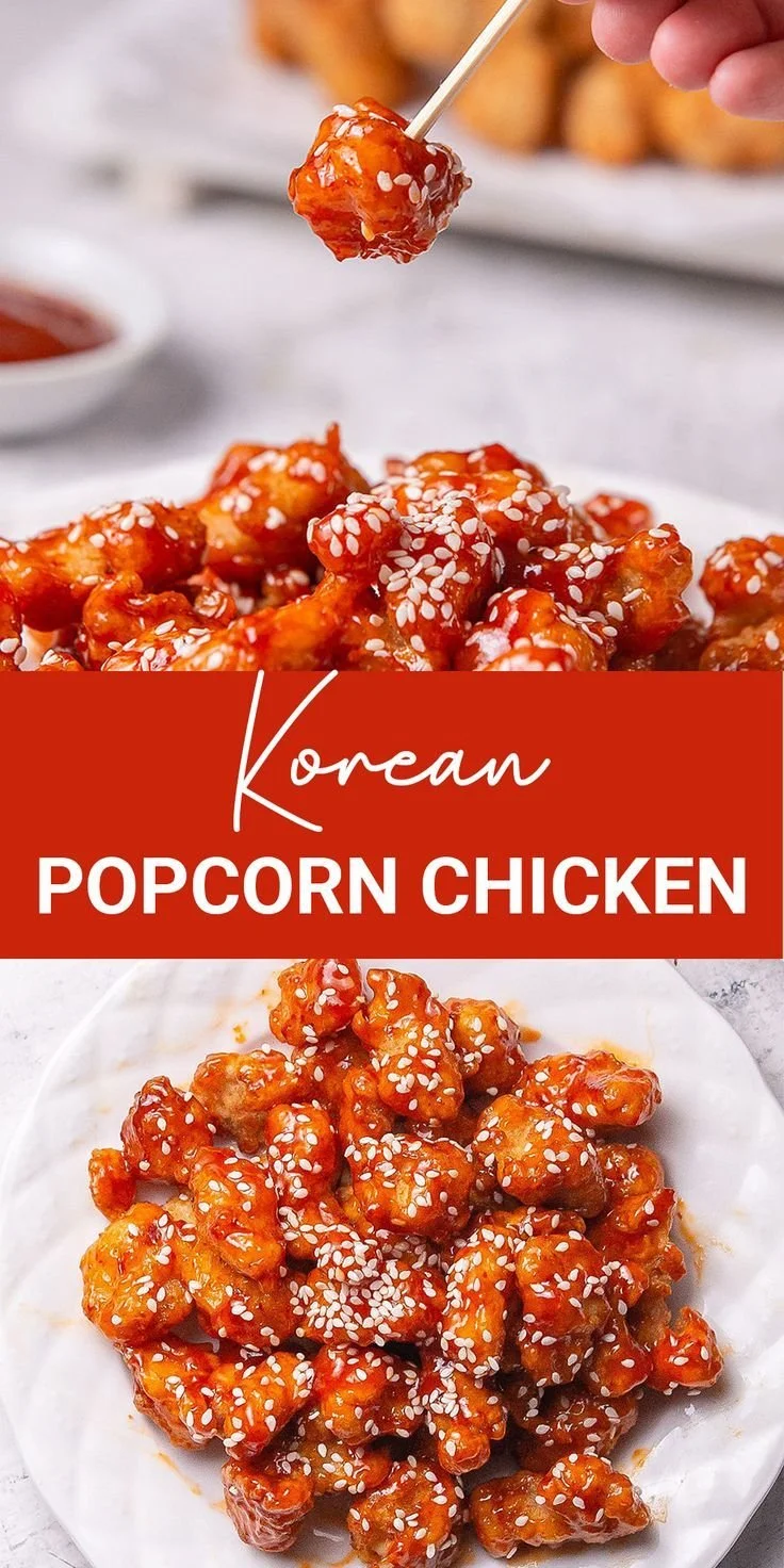 Delicious Korean popcorn chicken served with spicy dipping sauce