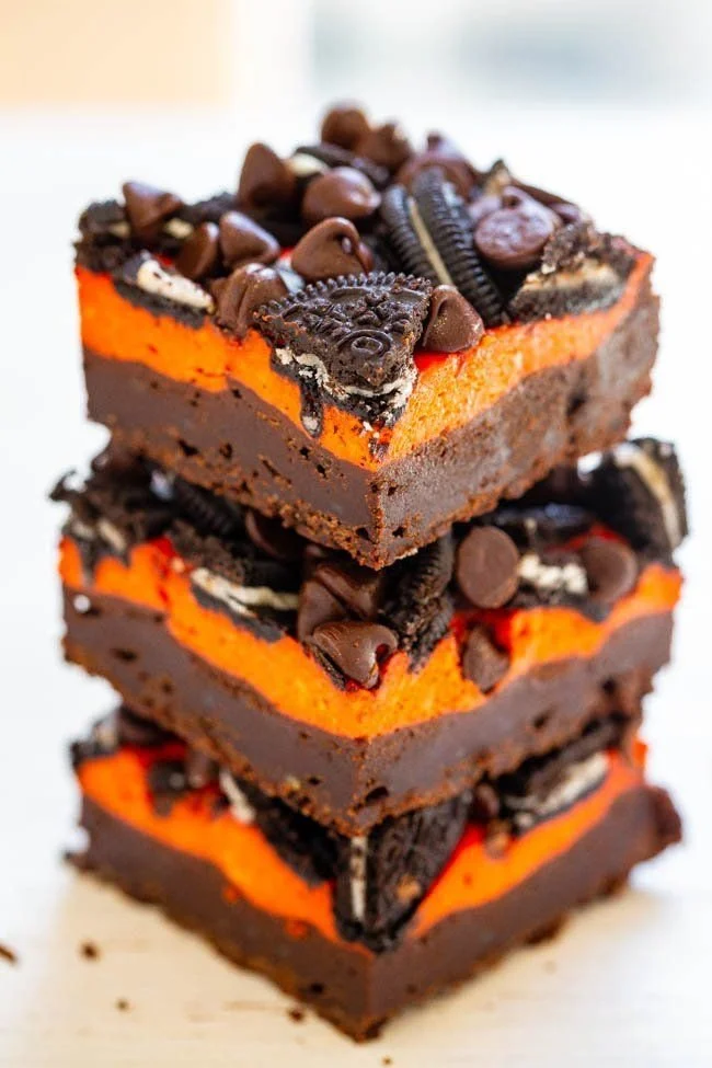 Loaded Halloween Cream Cheese Brownies decorated for Halloween