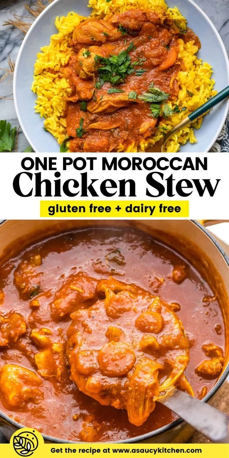 Bowl of delicious Moroccan Chicken Stew with spices and vegetables