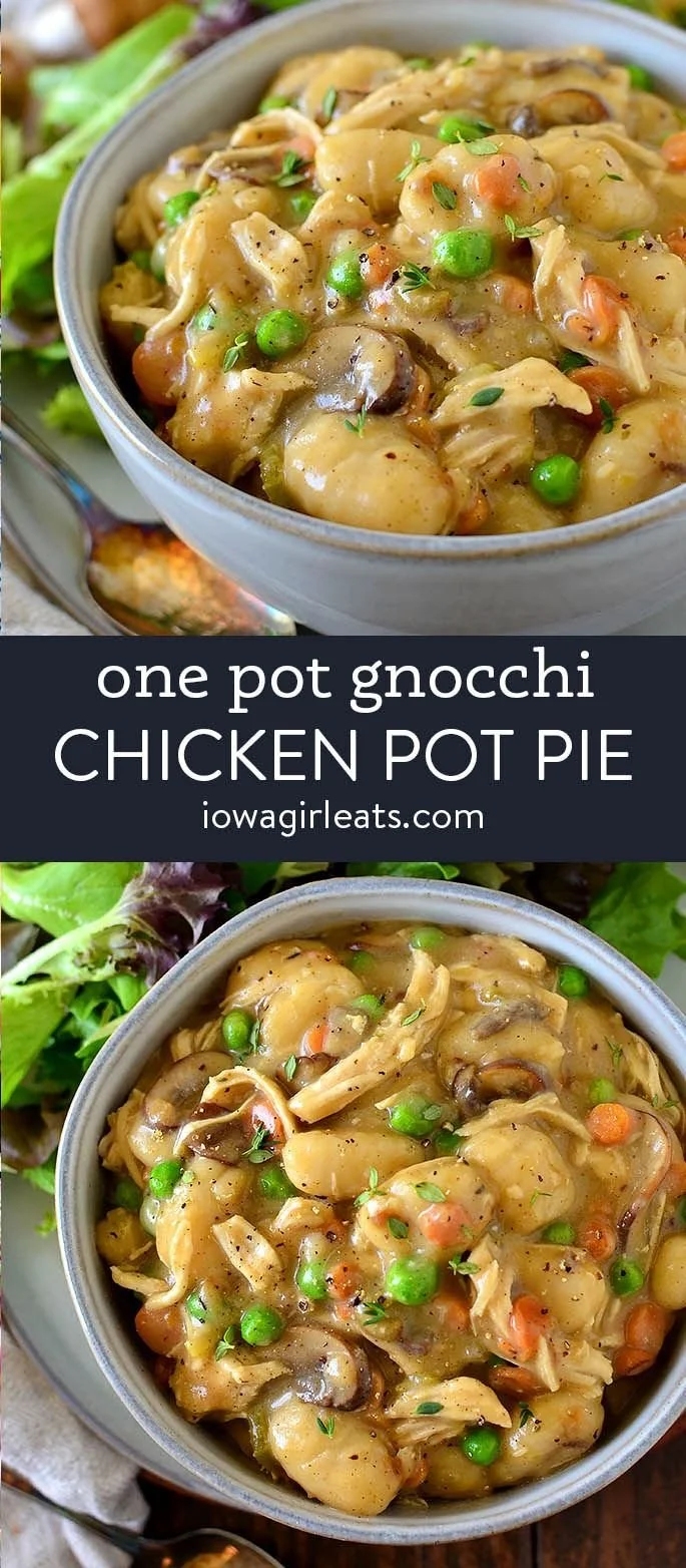 One Pot Gnocchi Chicken Pot Pie with vegetables in a creamy sauce