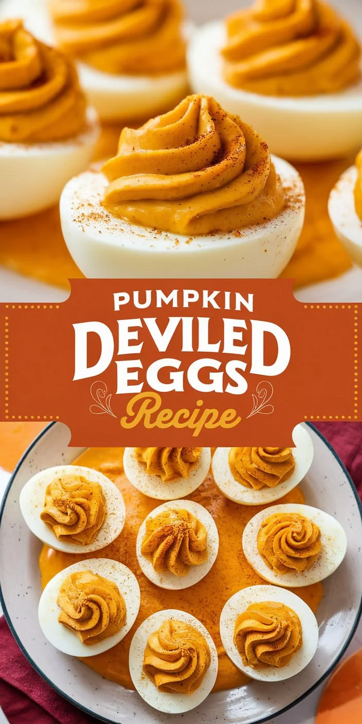 Delicious Pumpkin Deviled Eggs served on a platter for Halloween or Thanksgiving